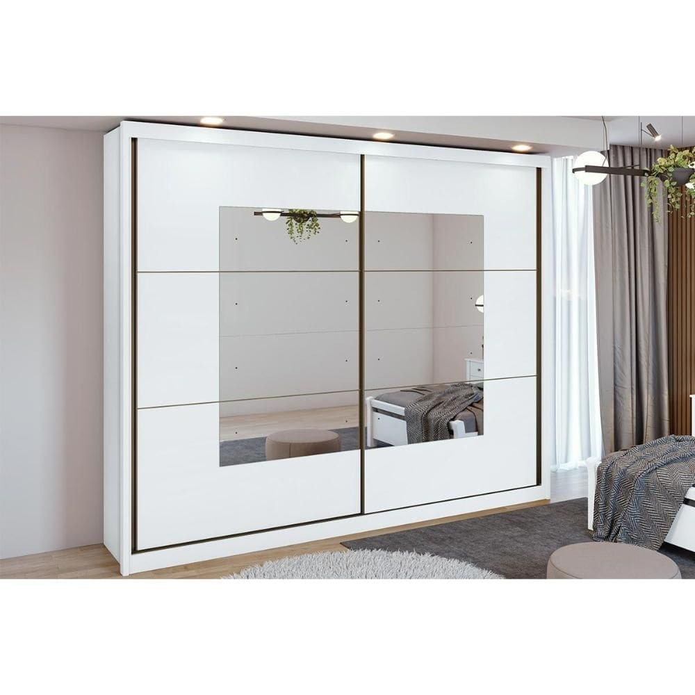 Guarda Roupa Casal 2 Portas de Correr c/ Espelho e 6 Gavetas Toronto Branco - Lopas