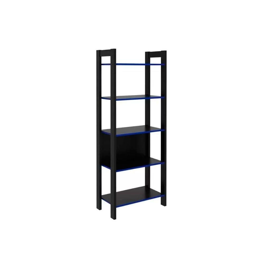 Estante de Livros ME4166 c/ 5 Prateleiras Preto/Azul - Tecno Mobili