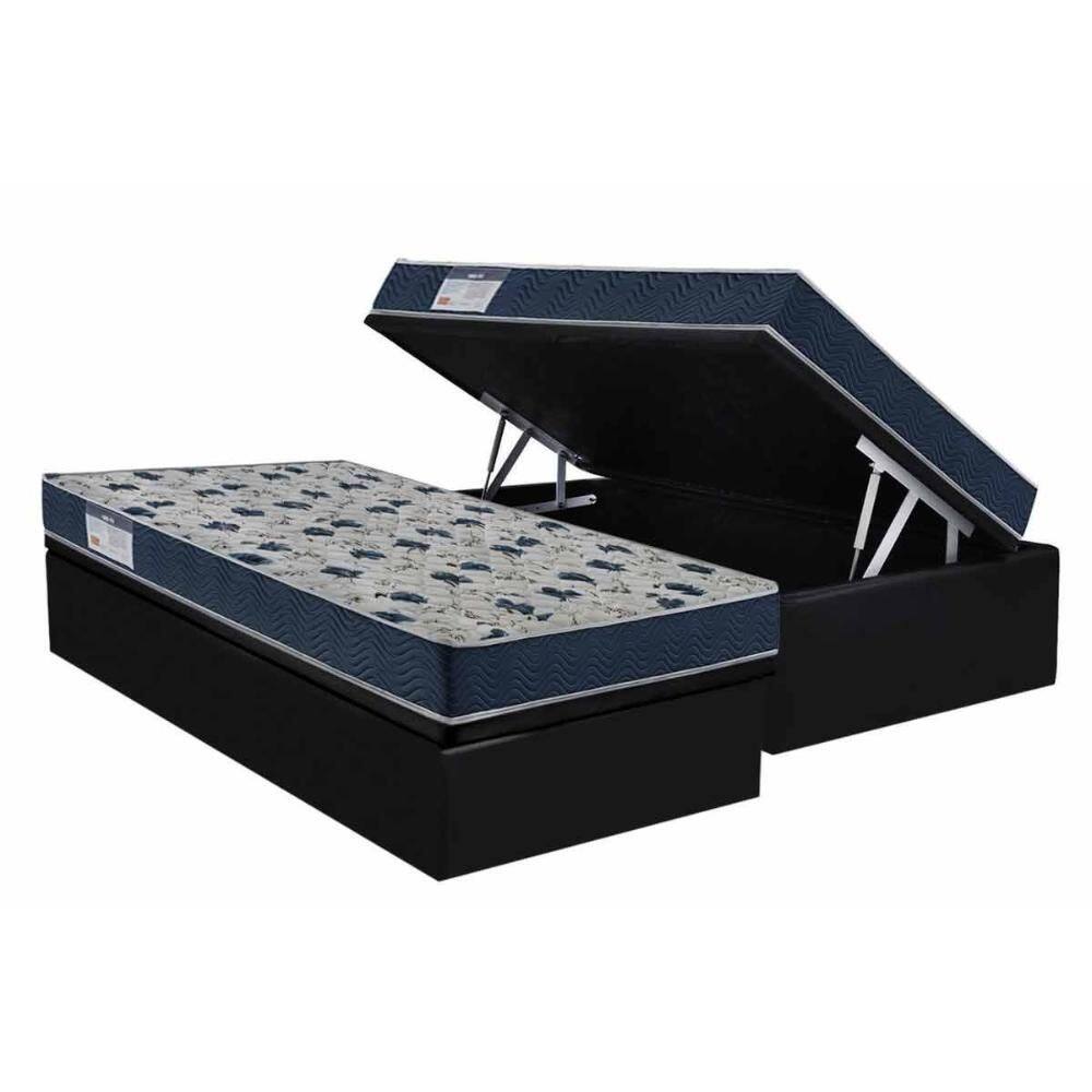 Cama Box Baú Solteiro: Colchão Anatômico Ortobom D28 ISO 60 Super Firme + Base CRC Courano Black (88x188)