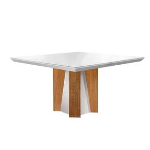 Mesa de Sala Jantar Valença c/ Tampo 135cm Madeirado Vidro Canto Reto - Imbuia/Off White - Rufato