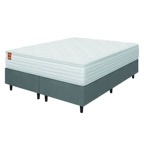 Cama Box Colchão Casal Queen Molas Ensacadas Real 158x198x65cm Branco / Cinza Inducol - Suporta até 130kg por Pessoa