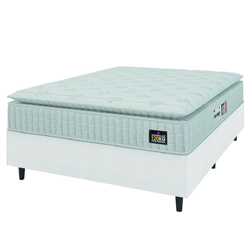 Cama Box Casal Queen Colchão Espuma D33 Pillow Top Van Gogh 158x198x62cm Branco Hellen - Suporta Até 120 Kg Por Pessoa