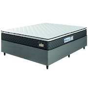 Cama Box Casal Queen Colchão Espuma D33 Pillow Top Millenium 158x198x57cm Suede Cinza/Branco Hellen