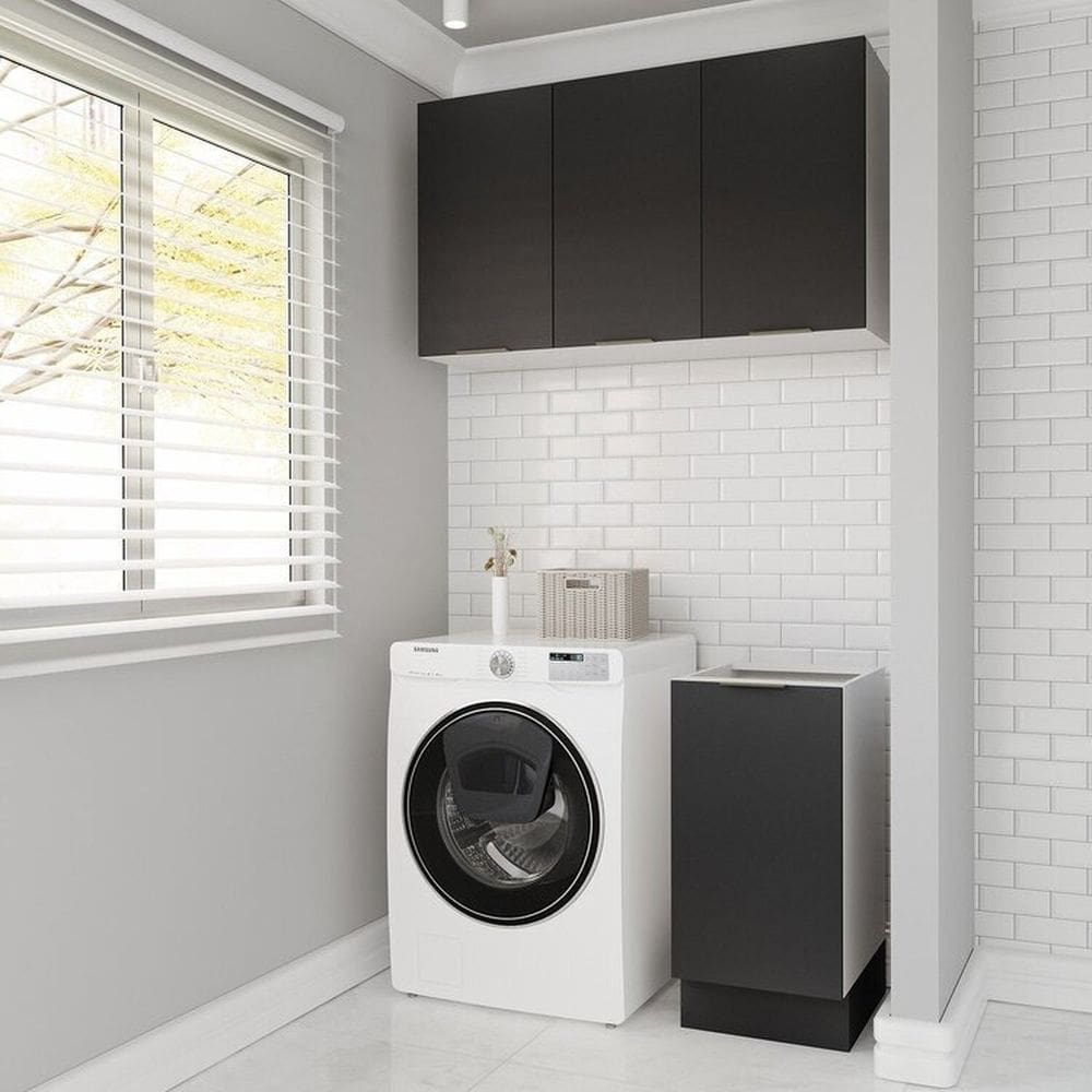 Lavanderia Modulada 2 Peças sem Tampo com Rodapé Ipanema Cabecasa Madeiramadeira Grafite Trama