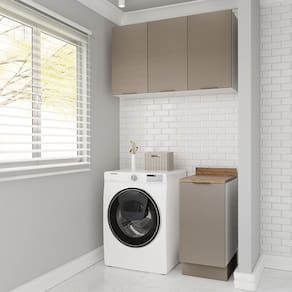Lavanderia Modulada 2 Peças 1 Armário Aéreo 3 Portas 1 Balcão Ipanema Cabecasa Madeiramadeira Cinza Trama