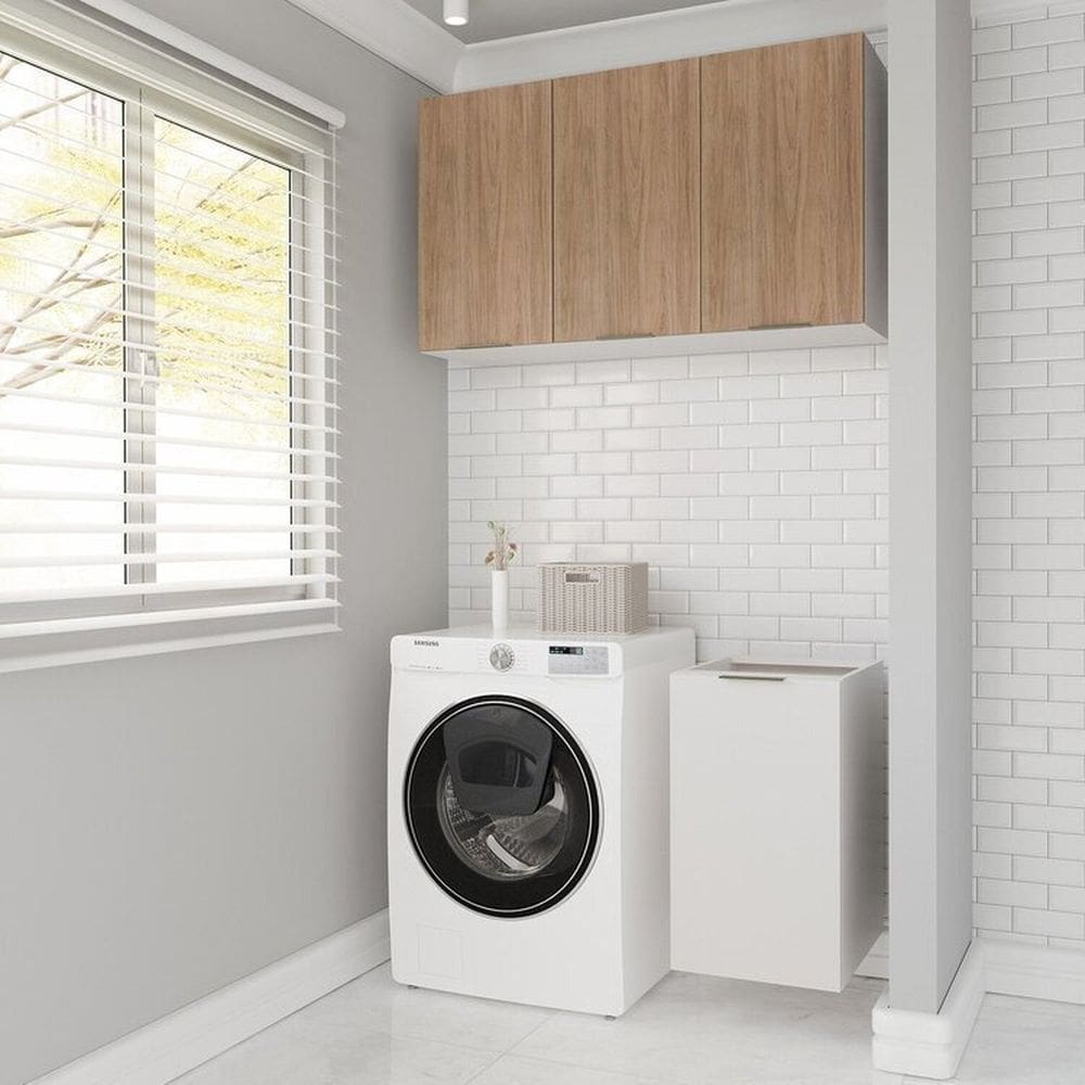 Lavanderia Modulada 2 Peças sem Tampo sem Rodapé Ipanema Cabecasa Madeiramadeira Branco/Acácia