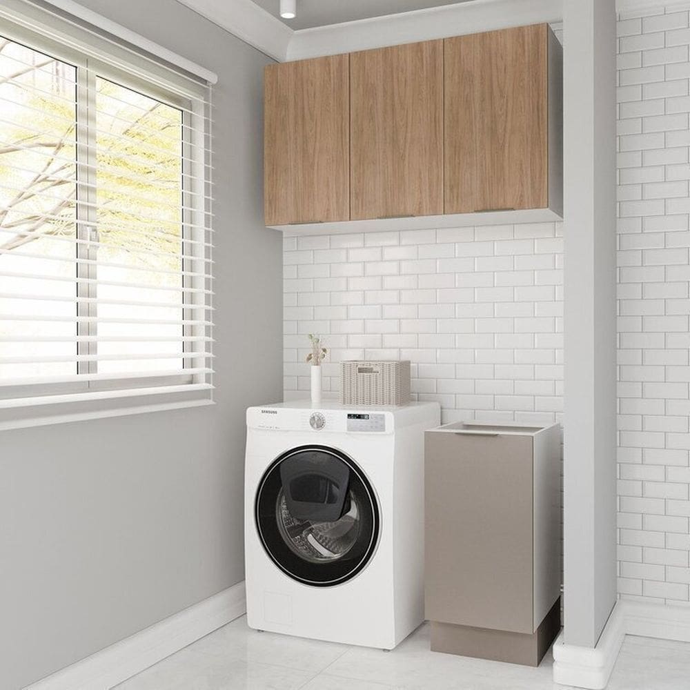 Lavanderia Modulada 2 Peças sem Tampo com Rodapé Ipanema Cabecasa Madeiramadeira Cinza/Acácia