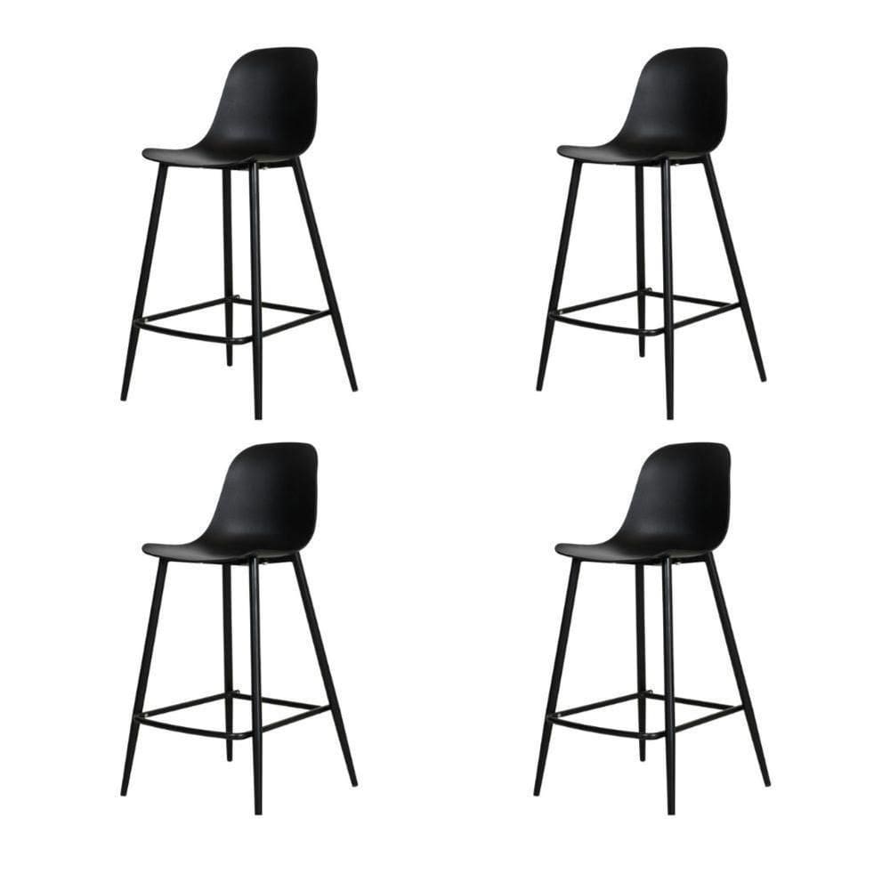 Kit 4 Banquetas Médias Miami Abi Fratini 91,50 Cm (altura) Polipropileno Preto Base Em Aço Pintado