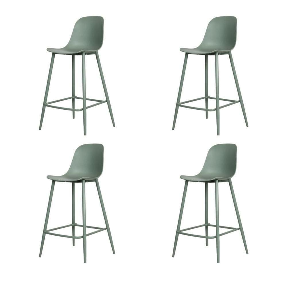 Kit 4 Banquetas Altas Miami Abi Fratini 101,50 Cm (altura) Polipropileno Verde Aloe Base Aço Pintado