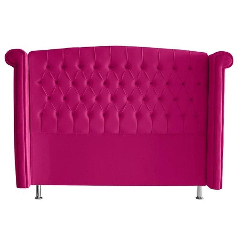 Cabeceira De Cama Box Luxo Queen 160 Cm Suede Rosa Pink Eli Móveis