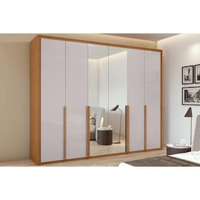 Guarda Roupa Casal 6 Portas (1 c/ Espelho) e 6 Gavetas Imperatore Amêndoa/Off White - Lopas