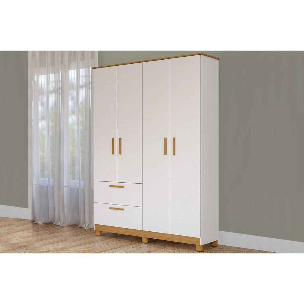 Guarda Roupa Infantil Jujuba c/ 4 Portas e 2 Gavetas Nature/Branco - Permóbili Baby