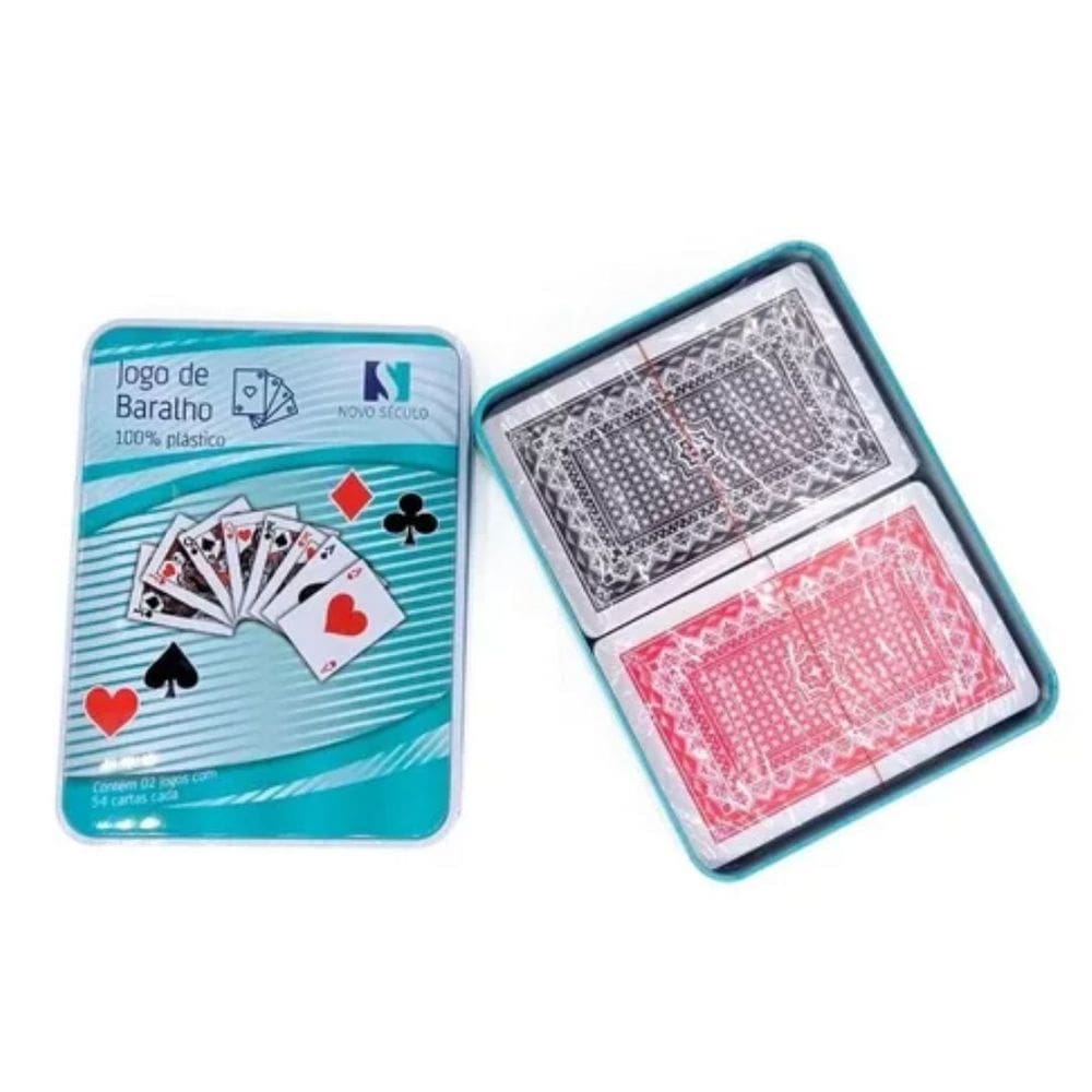 Jogo de Baralho Duplo em Cartas de Plástico com Estojo de Metal Lacrado