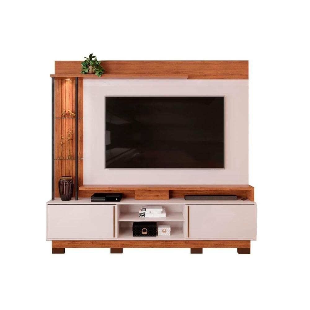 Home Para TV Até 70 Polegadas Martino Com Prateleira Nichos E Pés 200x190cm Cedro Bali Dj Móveis