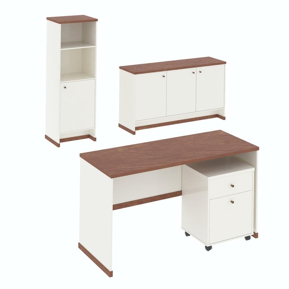 Conjunto Escritório Office 4 Peças Mesa Gaveteiro Armário Buffet Berlin - ViaNossa