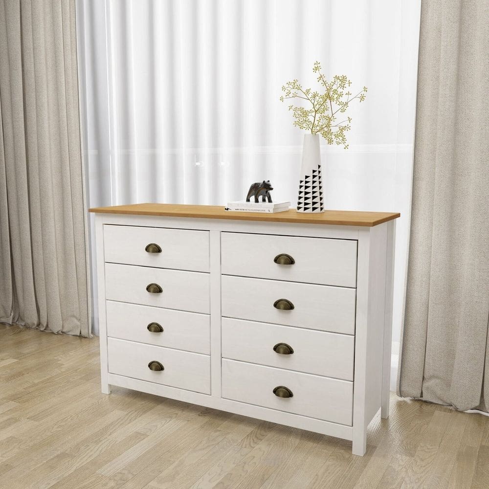 Cômoda 8 Gavetas Madeira Maciça Topazio Branco /Freijó