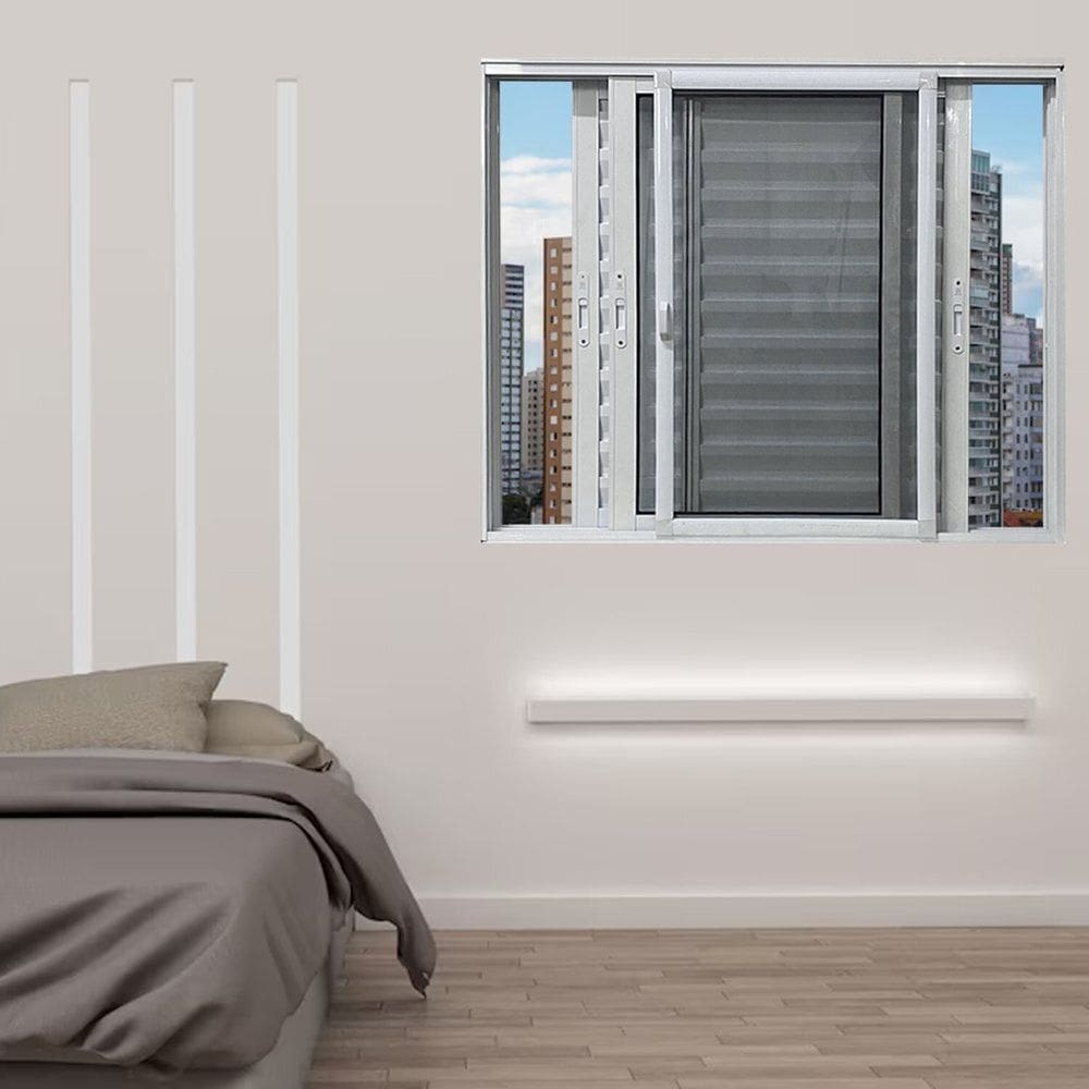 Janela Veneziana 3 Folhas Móveis com Tela Mosqueteira Linha 25 100cm x 150cm Branco