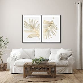 Quadro Decorativo Modelo Folha Dourada com 2 Telas para Sala, Quarto, Escritório 60cm X 90cm Preto