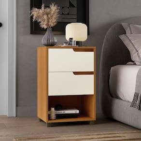 Mesa Cabeceira em Mdf com 2 Gavetas e 1 Nicho da Vinci Marrom / Champanhe