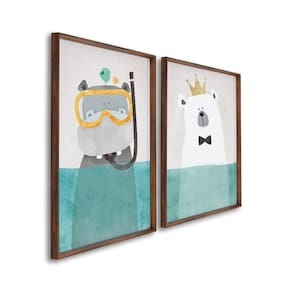 Quadro Decorativo Diversão no Fundo do Mar Infantil com 2 Telas de Parede para Quarto Sala Brinquedo Marrom