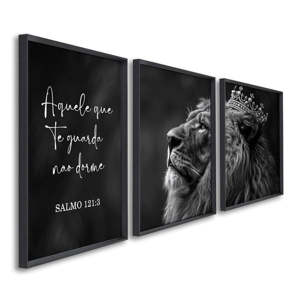 Quadro Decorativo Preto e Branco Nunca Foi Sorte, Sempre Foi Deus Modelo Preto e Branco com 3 Telas Preto