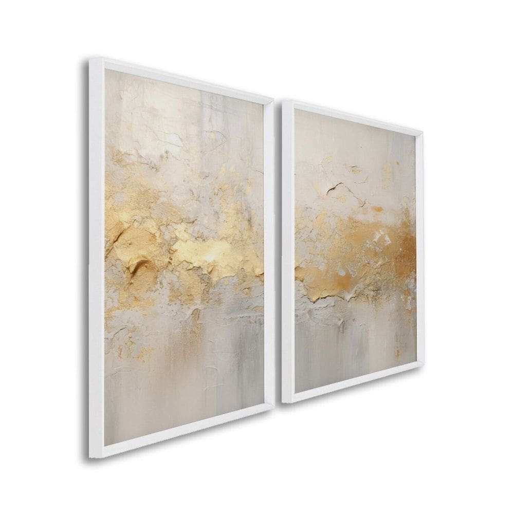 Quadro Decorativo Modelo Rústico com 2 Telas de Parede para Sala Quarto Escritório 60cm X 90cm Branco