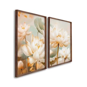 Quadro Decorativo Floral Flor de Lótus com 2 Telas de Parede para Sala Quarto Escritório 60cm X 90cm Marrom