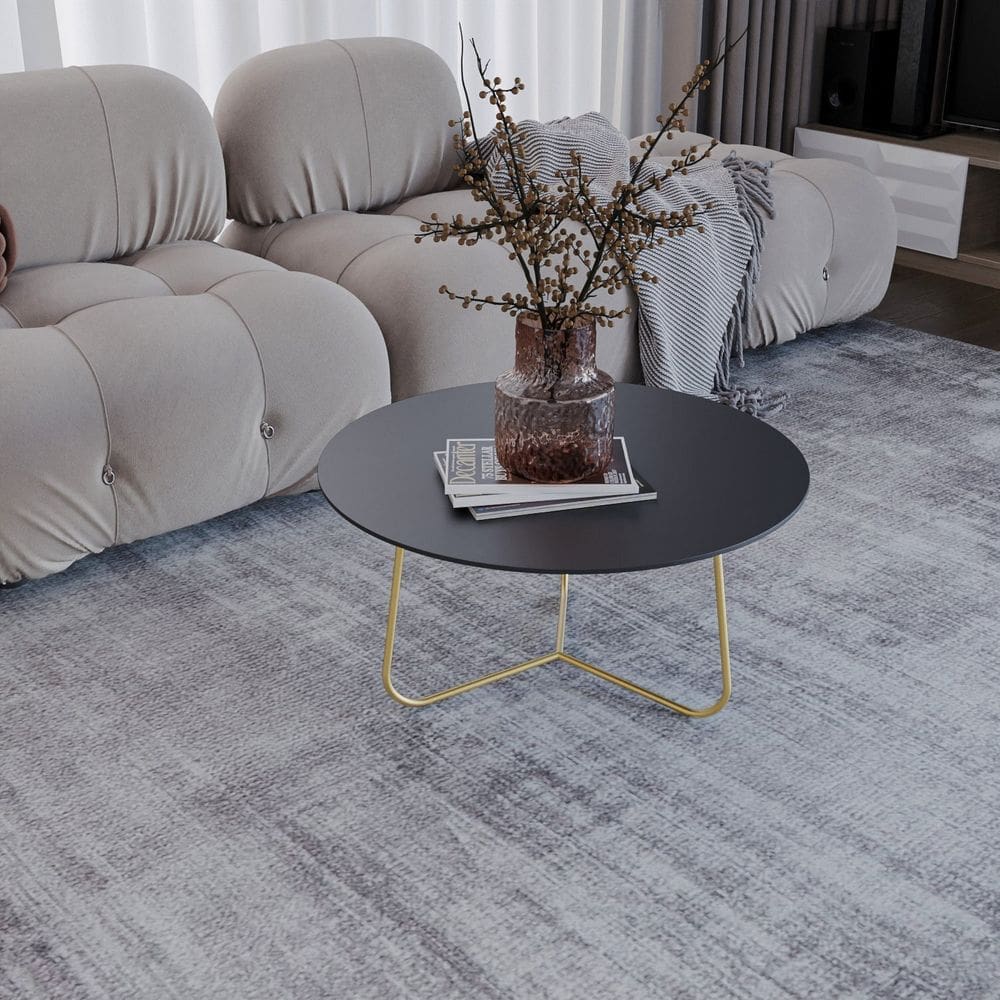 Mesa de Centro Trude Redonda 30cm X 67cm X 67cm Preto/Dourado