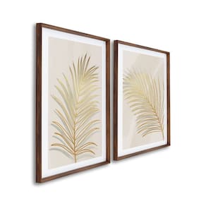 Quadro Decorativo Modelo Folha Dourada com 2 Telas para Sala, Quarto, Escritório 60cm X 90cm Marrom