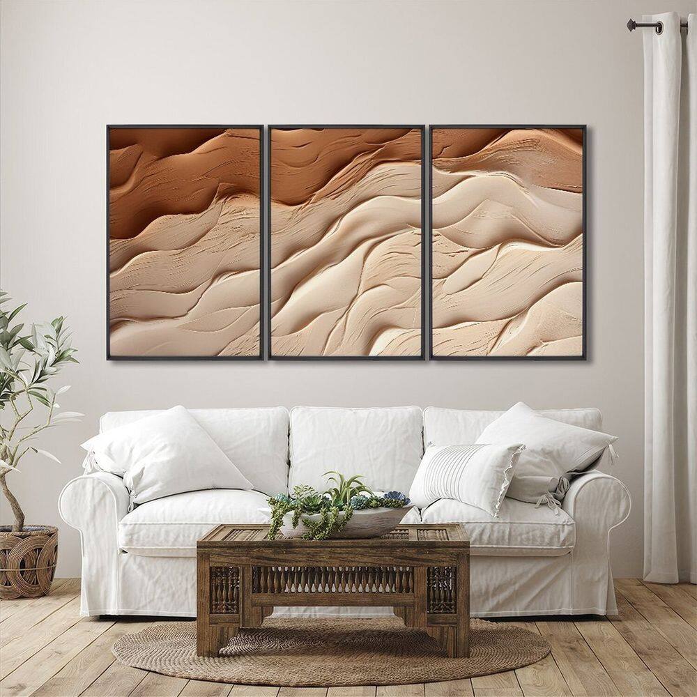 Quadro Decorativo Modelo Areia com 3 Telas para Sala, Casa de Praia, Lavabo 60cm X 90cm Preto