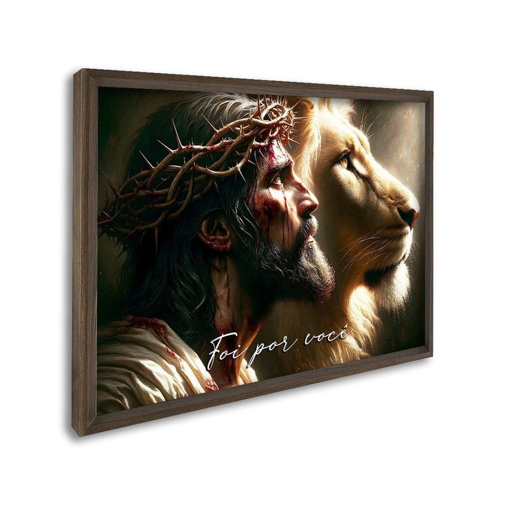 Quadro Decorativo Religioso Jesus Foi Por Você com 1 Tela cm de Parede para Sala Quarto Hall 60cm x Marrom