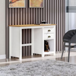 Escrivaninha 110cm Madeira Maciça 2 Gavetas Topazio Branco /Freijó