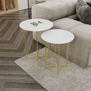 Conjunto Mesa de Canto Rome 57cm X 45cm X 45cm BRANCO / DOURADO