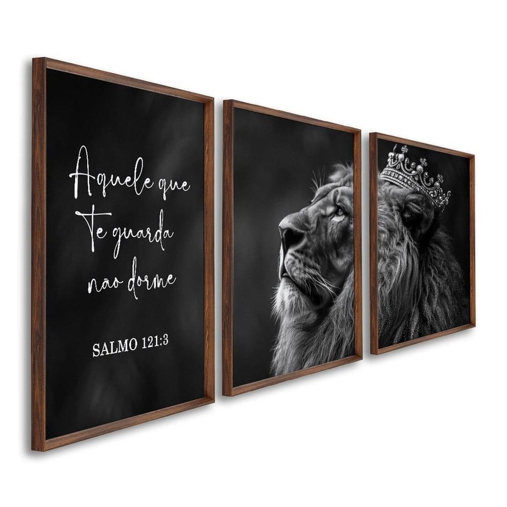 Quadro Decorativo Preto e Branco Nunca Foi Sorte, Sempre Foi Deus Modelo Preto e Branco com 3 Telas Marrom
