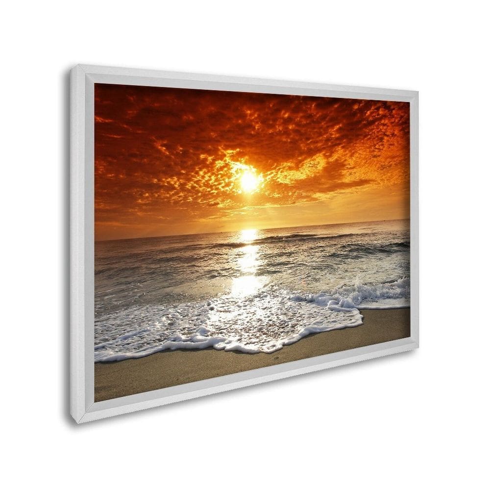 Quadro Decorativo Paisagem Pôr do Sol na Praia com 1 Tela Cm ou Cm de Parede para Escritório Banheir Branco