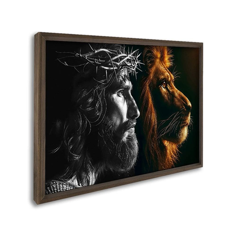 Quadro Decorativo Religioso Jesus e o Leão com 1 Tela cm ou cm de Parede para Sala Quarto Hall 60cm Marrom