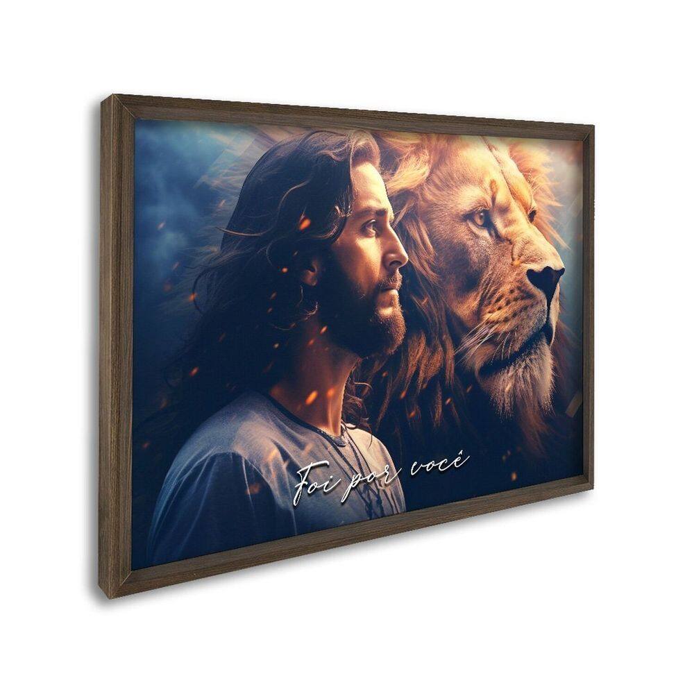 Quadro Decorativo Religioso Foi por Você Azul com 1 Tela cm de Parede para Escritório Banheiro Hall Marrom
