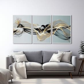 Quadro Decorativo Abstrato com 3 Telas de Parede para Sala Quarto Escritório 60cm X 90cm Branco