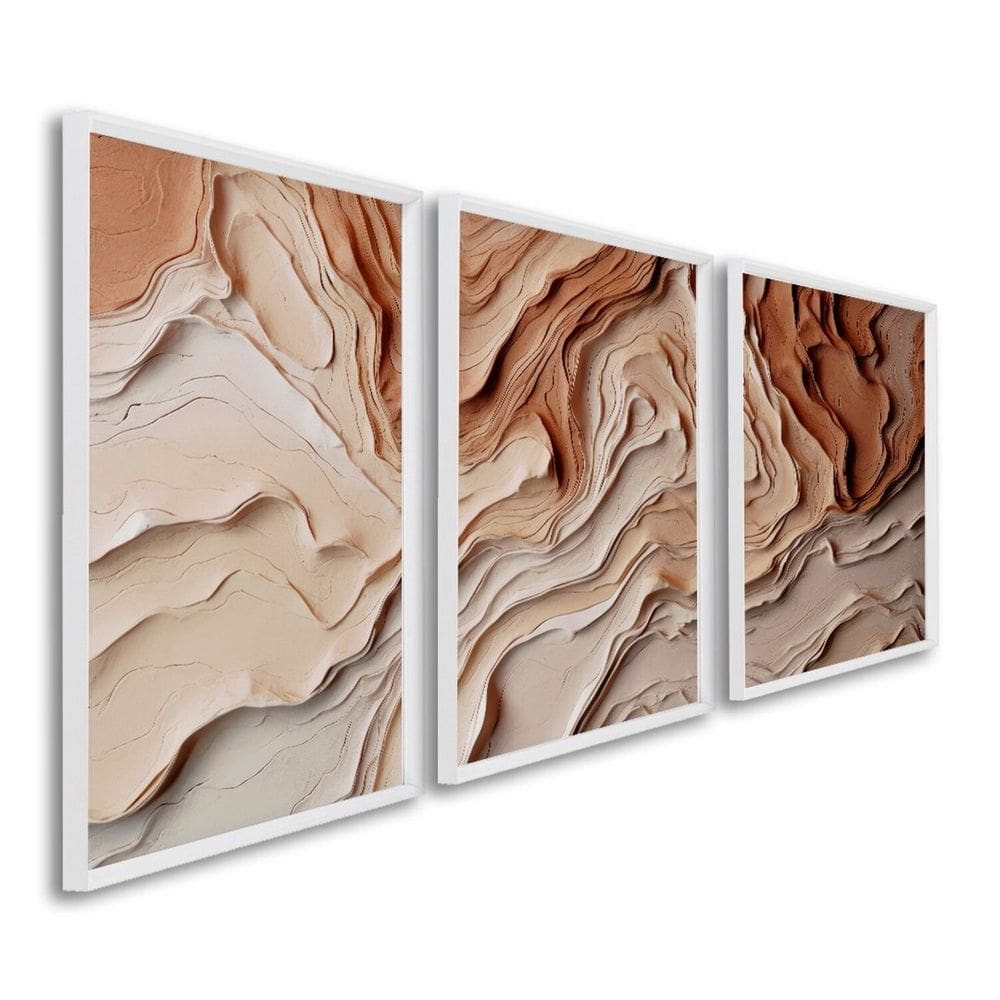 Quadro Decorativo Modelo Barro com 3 Telas para Sala, Casa de Praia, Lavabo 60cm X 90cm Branco
