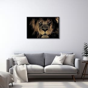 Quadro Decorativo Leão Imponente com 1 Tela Cm ou Cm de Parede para Sala Quarto Hall 60cm X 90cm Preto
