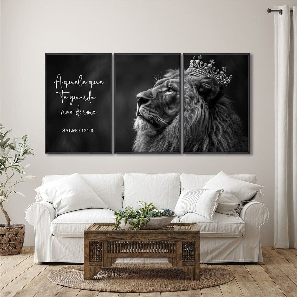 Quadro Decorativo Preto e Branco Nunca Foi Sorte, Sempre Foi Deus Modelo Preto e Branco com 3 Telas Preto