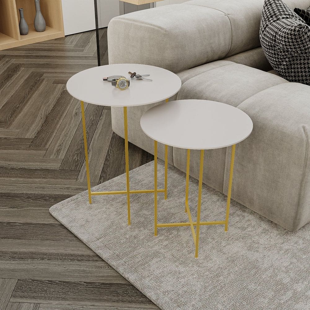 Conjunto Mesa de Canto Rome 57cm X 45cm X 45cm FENDY / DOURADO