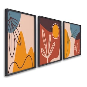 Quadro Decorativo Composição 3 Telas de Parede para Sala Quarto Escritório 60cm X 90cm Preto