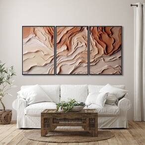 Quadro Decorativo Modelo Barro com 3 Telas para Sala, Casa de Praia, Lavabo 60cm X 90cm Preto