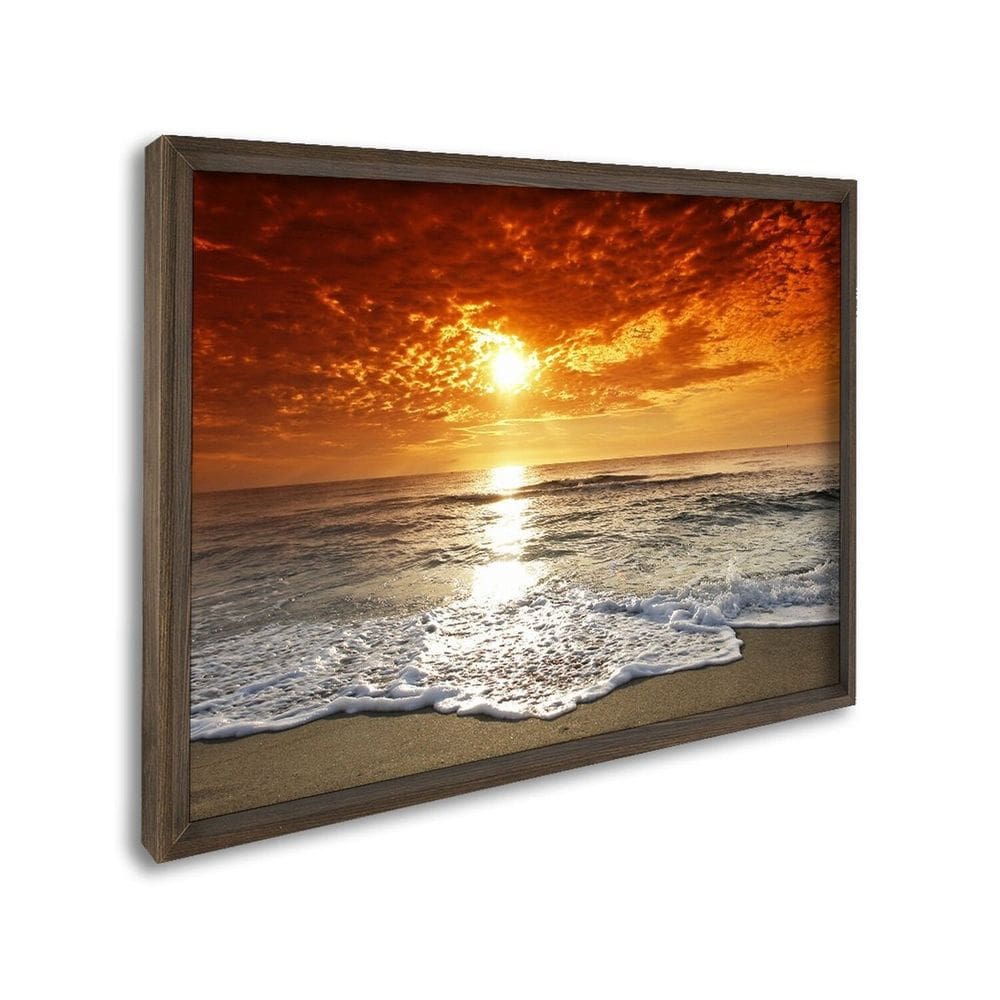 Quadro Decorativo Paisagem Pôr do Sol na Praia com 1 Tela Cm ou Cm de Parede para Escritório Banheir Marrom