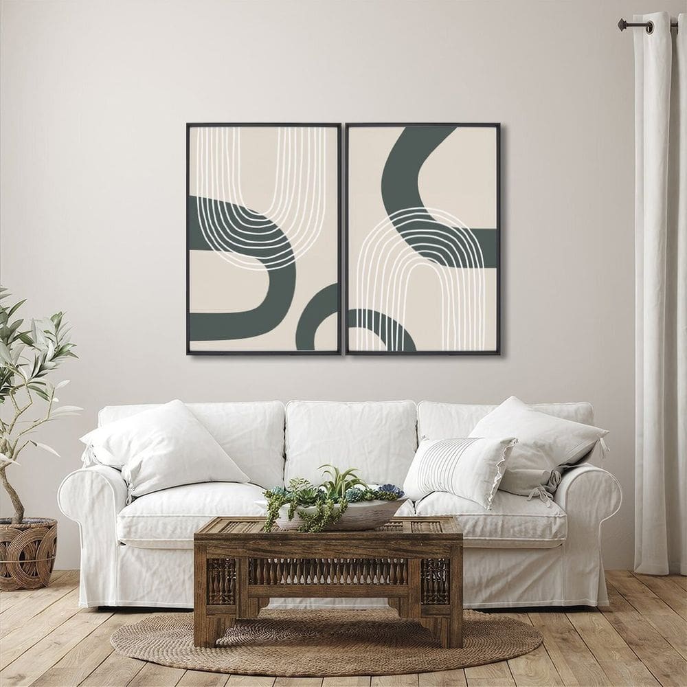 Quadro Decorativo Abstrato Formas Preto e Branco com 2 Telas de Parede para Sala Quarto Escritório 6 Preto
