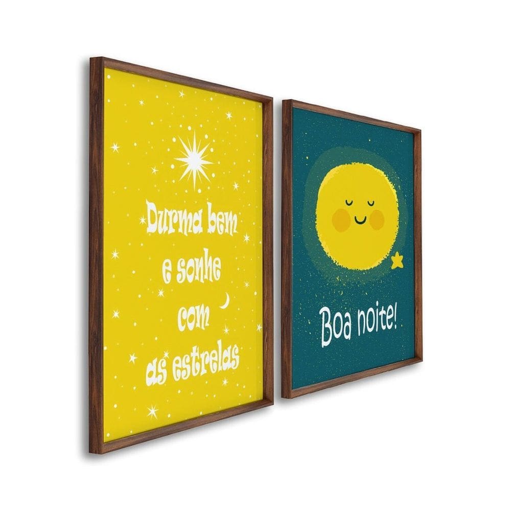 Quadro Decorativo Infantil Durma Bem com 2 Telas cm de Parede para Quarto Sala Brinquedoteca 60cm x Branco