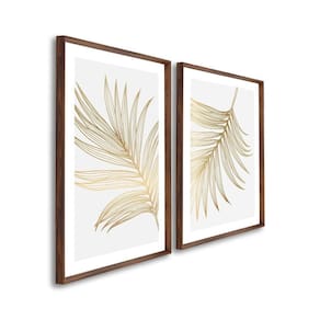 Quadro Decorativo Modelo Folha Dourada com 2 Telas para Sala, Quarto, Escritório 60cm X 90cm Marrom