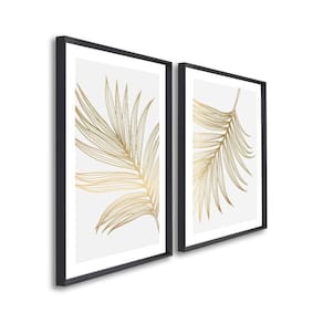 Quadro Decorativo Modelo Folha Dourada com 2 Telas para Sala, Quarto, Escritório 60cm X 90cm Preto