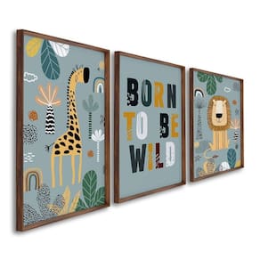 Quadro Decorativo Infantil Pequenos Selvagens com 3 Telas de Parede para Quarto Sala Brinquedoteca 6 Marrom